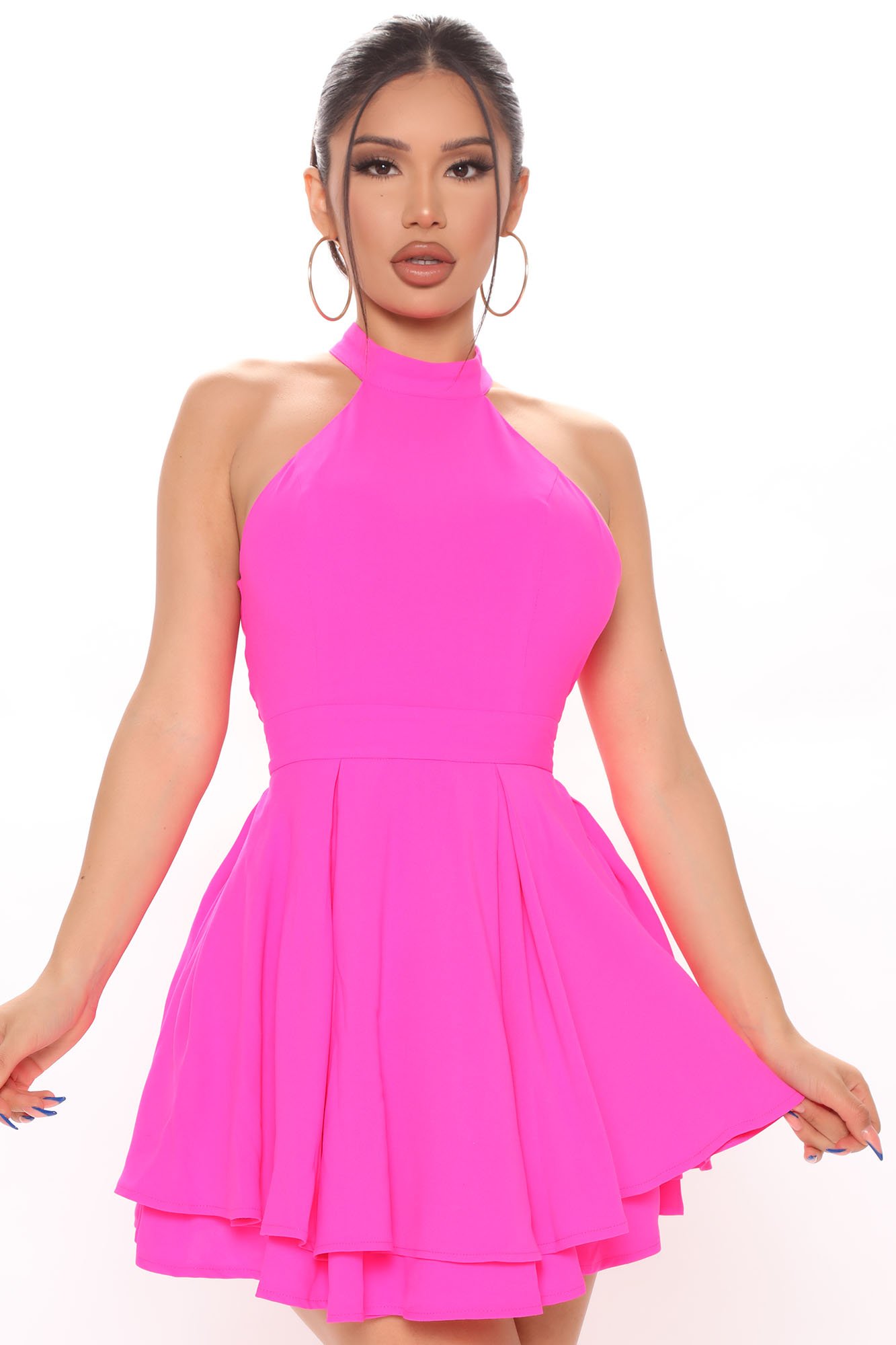 Aspen Fit And Flare Mini Dress - Hot Pink